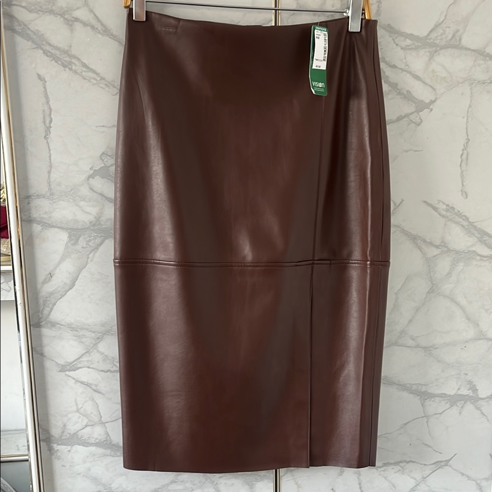 ICON Brown Faux Leather Pencil Skirt